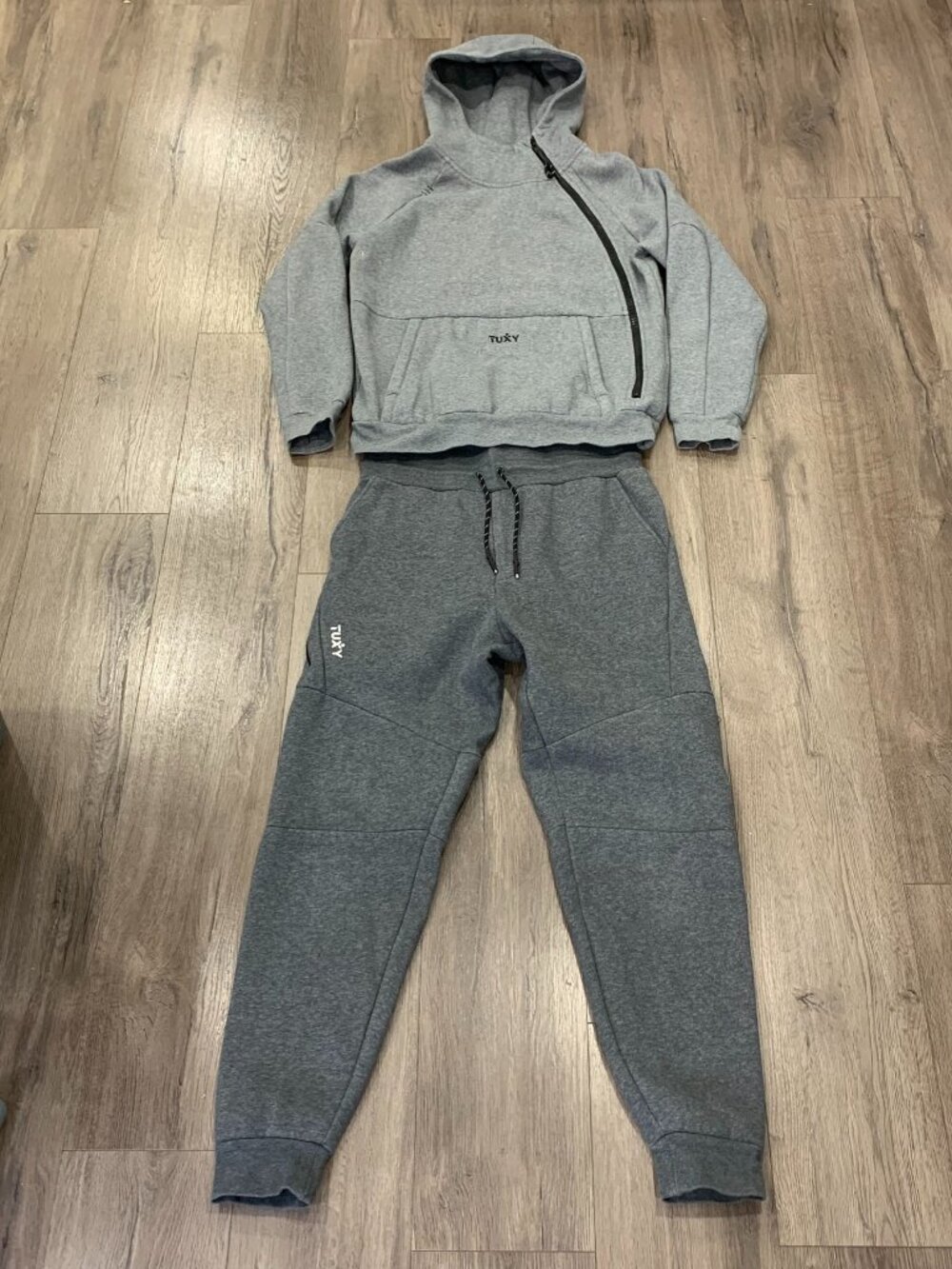 Tuxy Mens L Gray Fleece One Piece Jumpsuit Hoodie Joggers Tracksuit Loungewear